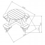 Masuta Gradina Rotunda Maro Natur OZN Masa pentru copii cu 4 locuri din lemn cu scaune colorate pentru Joaca Picnic si Activitati 